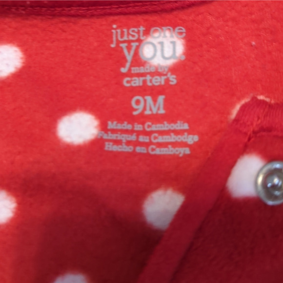 CARTER'S Red Polka Dot Reindeer Christmas One Piece Footed Pajamas 9 Month - Picture 9 of 10